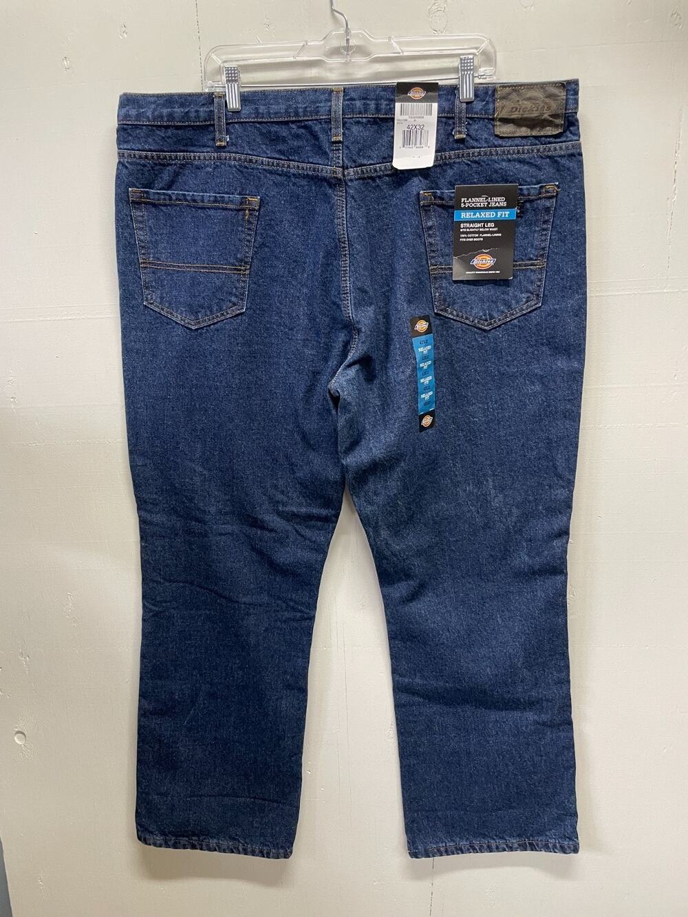 Dickies Mens Flannel-Lined Relaxed Fit Straight Leg Jeans Dk Blue Size 42X32 NWT